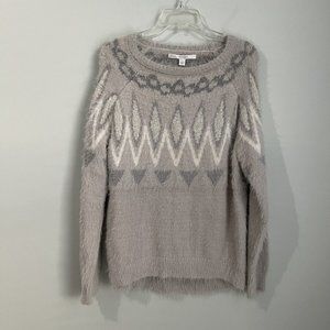 New Lauren Conrad Gray Fair Isle Fuzzy Sweater